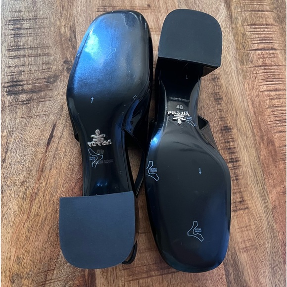 Prada black triangle logo slingback block heel in size 40 - Picture 2 of 8